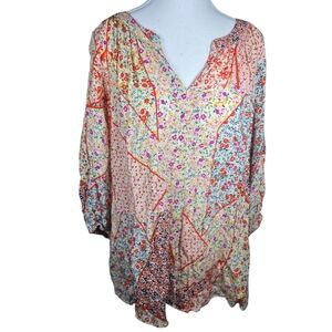 Rose And Olive Boho Colorful Floral Patchwork Blouse Size 1X